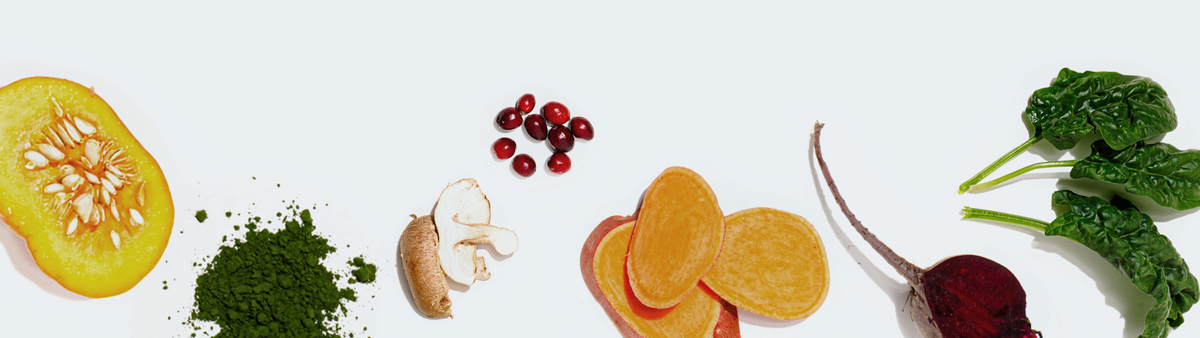 Banner of whole-food ingredients used in Nunona Mama Bites